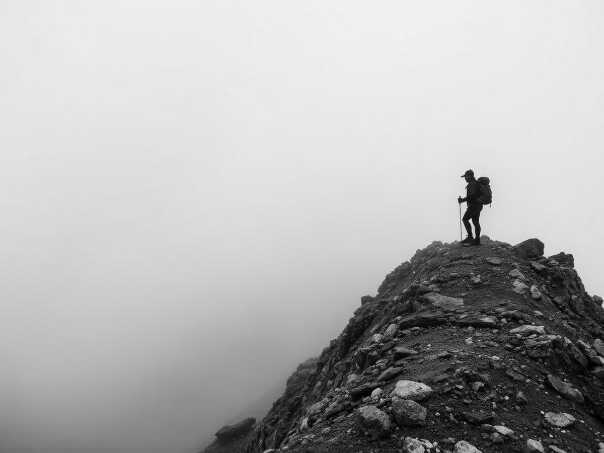 Montañas de granito entre la niebla